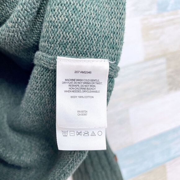 Columbia Chunky Ribbed 1/4 Zip Raglan Sleeve Sweater Green Cotton Mens Large - Picture 7 of 7